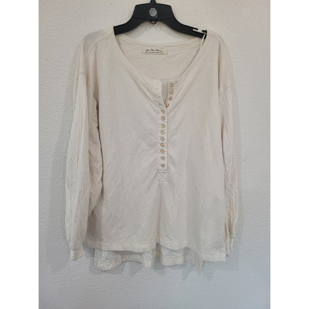 We The Free Free People Cream Waffle Knit Henley Thermal Top Oversized Small #25